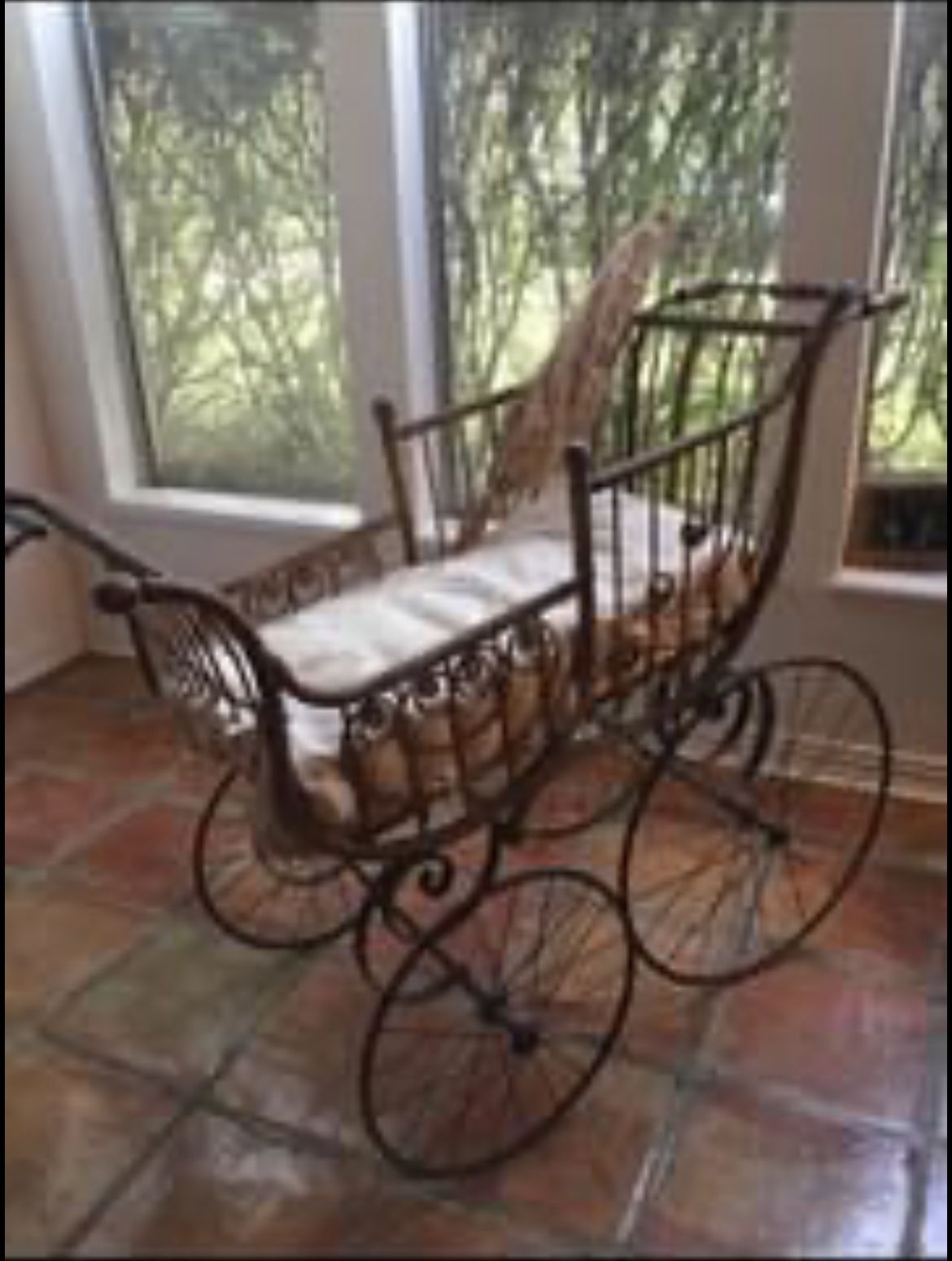 Antique Wire Wheeled And Wicker Carriage