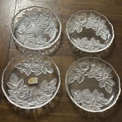 Lot of 4 Studio Nova Salad Plate 'Winter Rose' Embossed Frosted Roses 7" Round