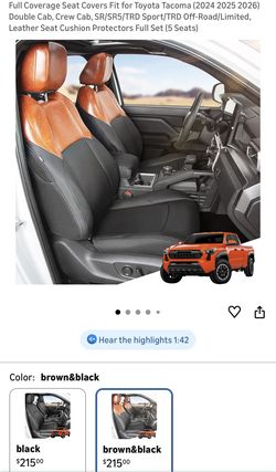 Full Coverage Seat Covers Fit for Toyota Tacoma  Double Cab, Crew Cab, Leather Seat Cushion Pro