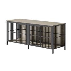 80 Dog Crate End Table, Heavy Duty 2-Door Indoor Pet Kennel, Multipurpose Dog House Furniture as TV Stand or Side Table for Living Room, Large & Mediu