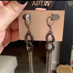 New Apt.9 Silver & Black Tone Chain Link Tassel Dangle Earrings