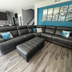 Leather couch With Two Zero Gravity And lumbar Support Movement