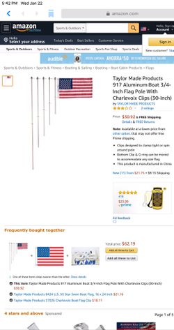 Taylor Made Products 917 Aluminum Boat 3/4-Inch Flag Pole With Charlevoix Clips (30-Inch)