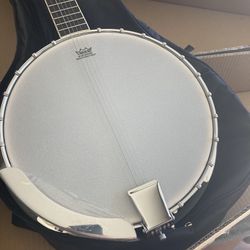 Banjo 5 String Vangoa Electric With Travel Case “Neck Cracked “