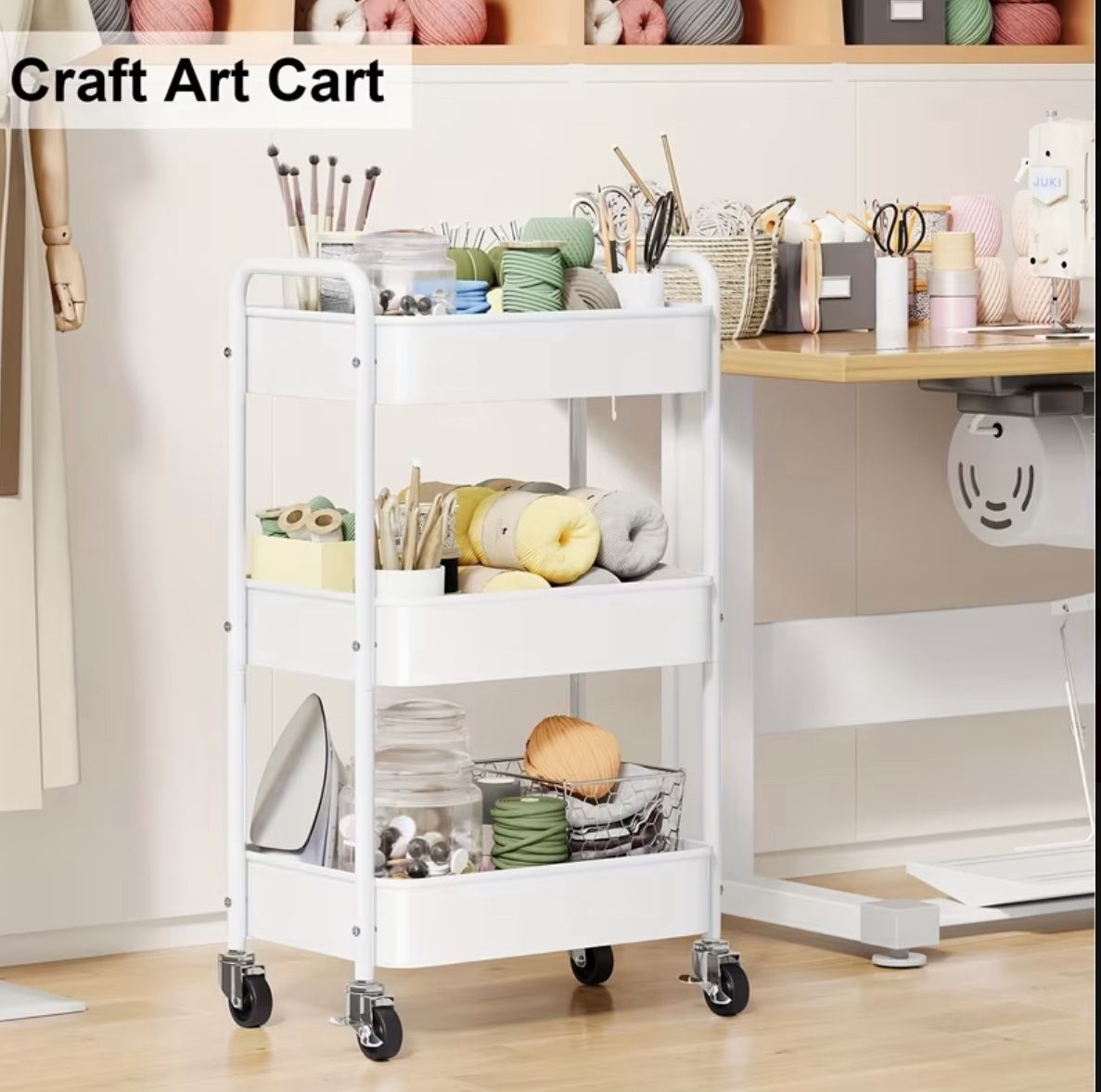 Metal 3Layer Movable Rolling Storage Trolley Practical Shelf, Kitchen Food Storage Rack, Metal Multi-purpose Trolley with Wheels, Detachable