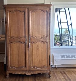 Vintage French Provincial Solid Oak  Armoire  Classic Carved Elegance With Country-Chic Charm