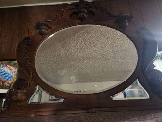 Vintage Carved Solid Oak Dresser Mirror