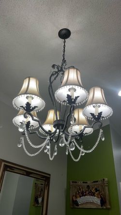 Elegant 6-Light Crystal Chandelier with Fabric Shades