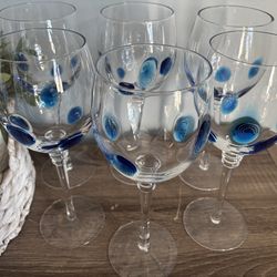 Set of 6 Vintage VIETRI Stephen Kramer Blue Swirl Wine Glasses - 9.5” TALL