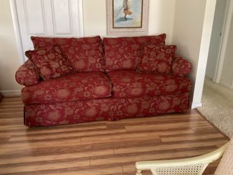 Red damask sofa