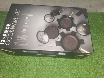 Thyme &Table 12-Piece Non-Stick Cookware Set Signature Collection - Black & Gold
