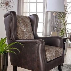 Wingback Accent Club Chair Two Tone Brown Faux Leather - Silla