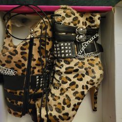 Leppard Print Peep Toe Boots