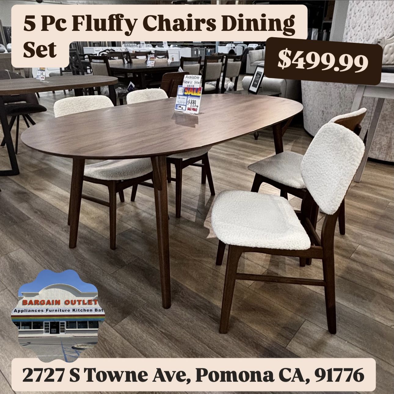 5 Pc Fluffy Chairs Dining Set
