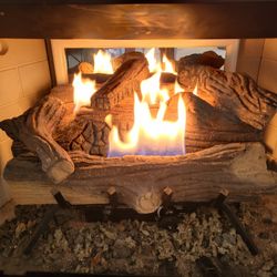 Gas Fireplace Logs.  Quality Realistic Flame. LIKE NEW Push Ignition 24"