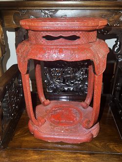 A Cinnabar Lacquer'Dragon and Figure'Stand18th Century 