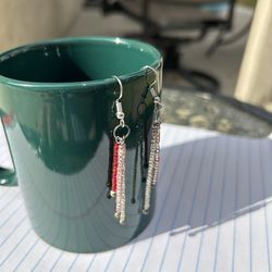 Cute Beaded Dangle Earrings Red Pink Clear