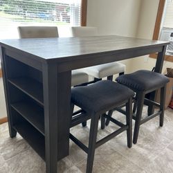 4 Piece Dark Gray Dining Table Without The Cream Chairs, Table Goes With 4 Stools “Great Condition” 