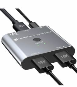HDMI Switch 16K, 2 in 1 Out /1 in 2 Out HDMI 2.1 Switcher 16K@30Hz, 8K@60Hz Bi-Directional HDMI Selector Support DTS VRR HDR10+ Dolby, 48Gbps for Swit