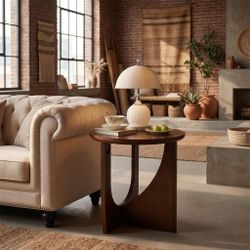 Ravon Modern Solid Wood Round End Table for Living Room Accent