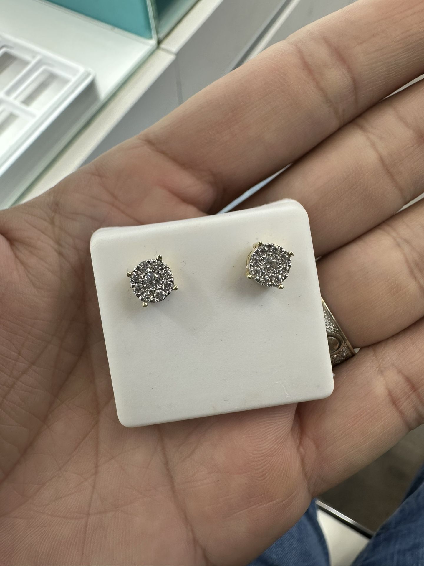 14k Yellow Gold Natural Diamond Earrings