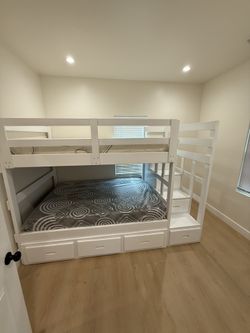White Bunk Bed With 2 Full Mattresses