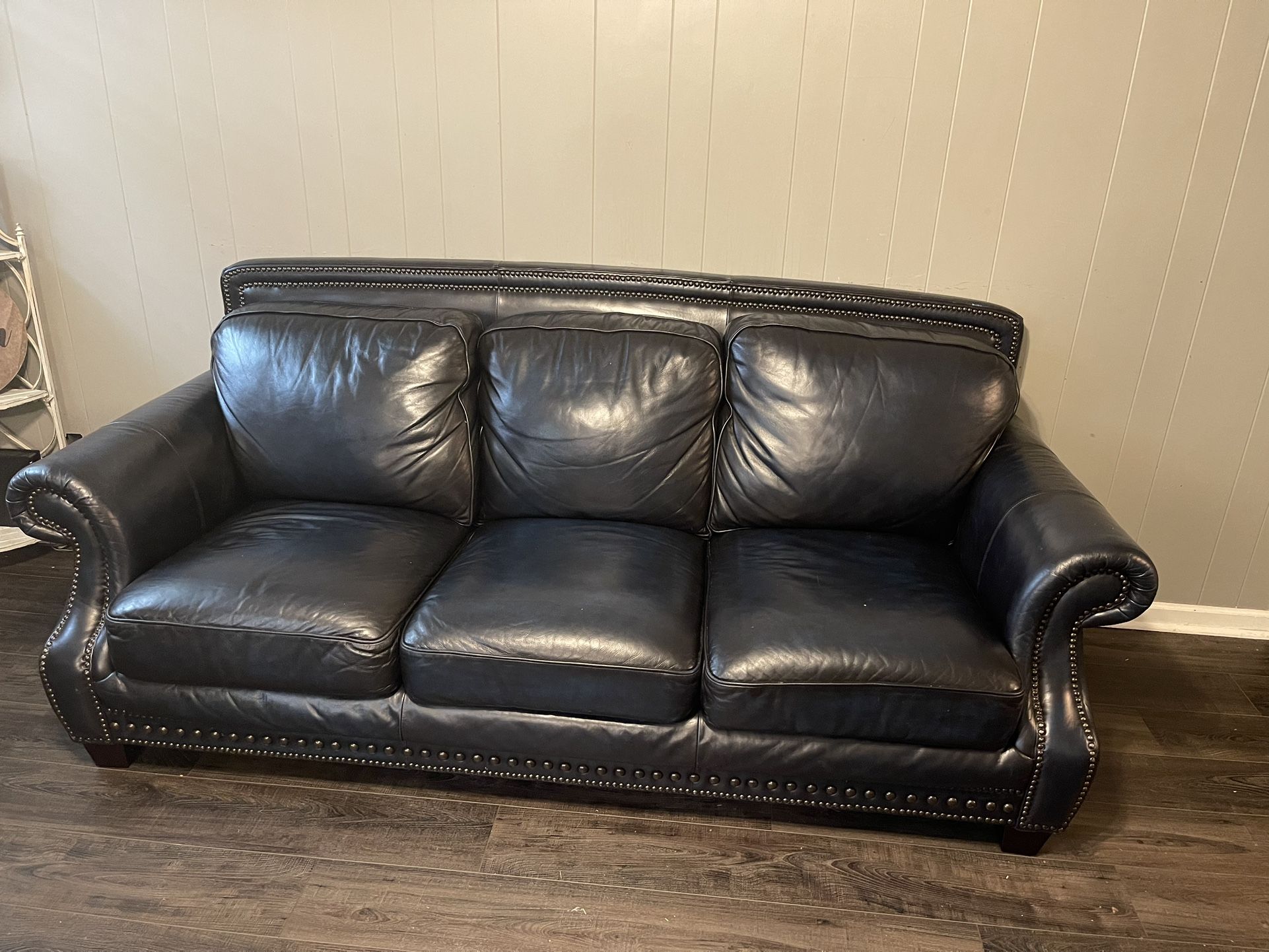 Blue Real Leather Sofa Sleeper