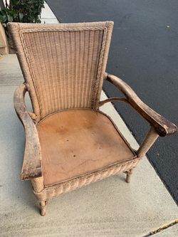 Vintage Wicker Armchair with Wood Seat