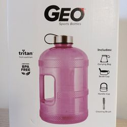 Geo Sports Bottles 1 Gallon BPA Free Reusable Leak proof Wide Mouth Sports Water Jug Bottle with Handle - Includes 3 Leak proof Lids, Carrying Bag