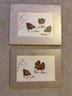 Vintage Mid-Century Modern Aileen Berg Original Watercolor Paintings - Pair of 2 Bird/Chick Studies (Merrill Chase Era)