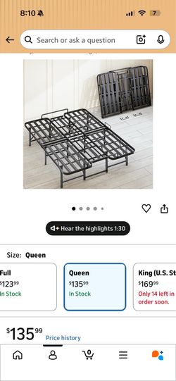 Queen Foldable Metal Platform Bed Frame - No Box Spring Needed