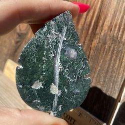 Miss Agate Hand Carved Leaf W/ Crystal Quartz Inclusions Throughout #48
