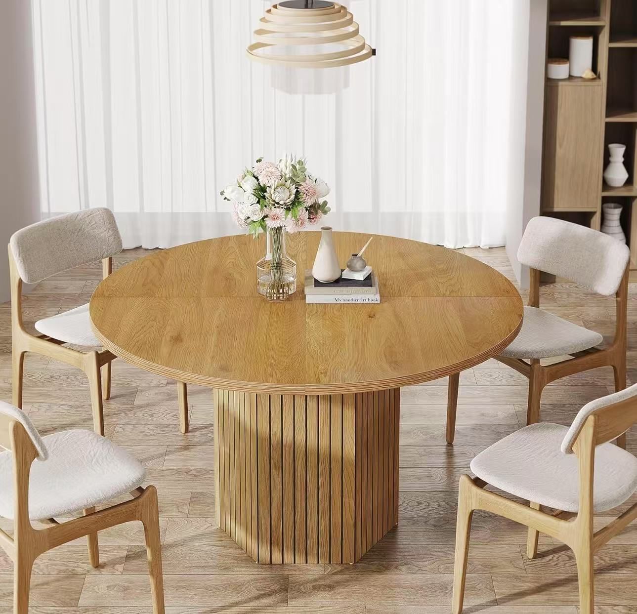 HL096 Wood Dining Table Round Kitchen Table for Dining Room, 47 inch ...