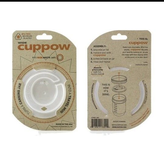 Cuppow Drinking Lid Fits Wide Mouth Mason Jars BPA & BPS Free Made in the USA