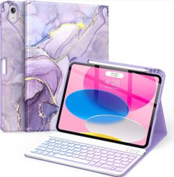 Soke for iPad (A16) 11th/10th Generation Case with Keyboard(2025/2022)-7 Color Backlight Wireless Detachable Folio Keyboard Cover with Built-in Pencil