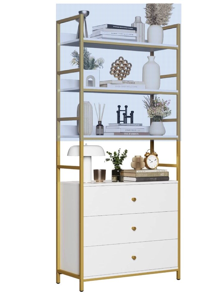 White and gold bookshelf