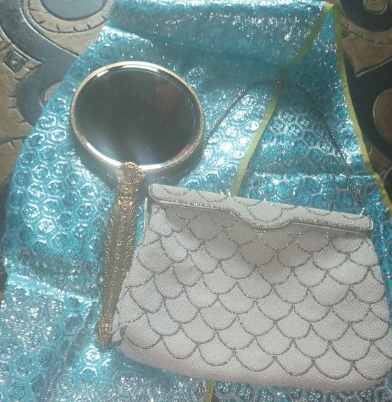 French Clutch Bag And Antique Hand Mirror