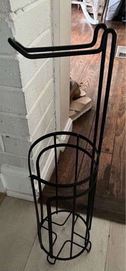 Black Metal Free-Standing Toilet Paper Holder with Storage
