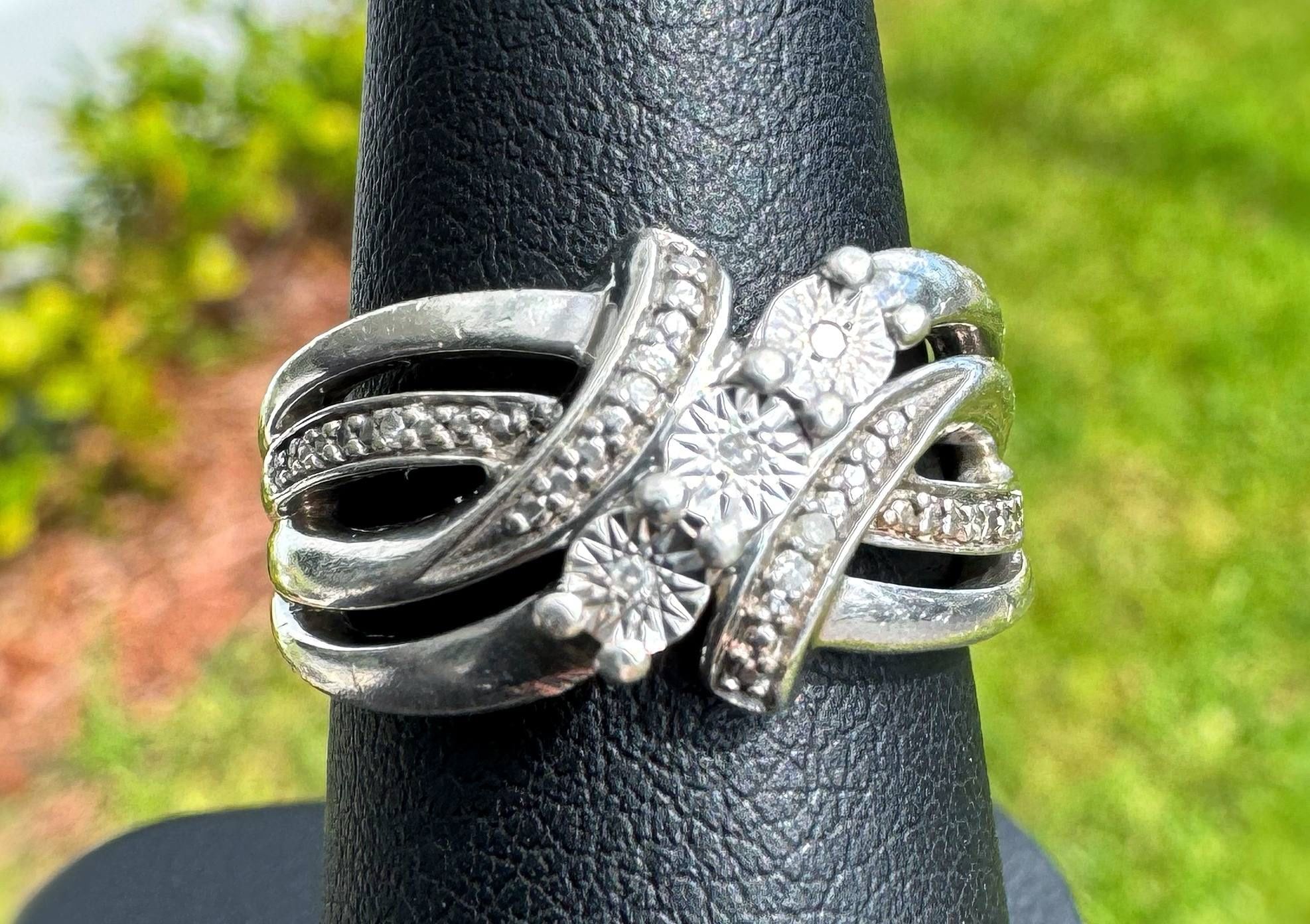 Jewelry .925 sterling silver wedding natural diamond 0.20CTW fashion  shape Ring size 7.00