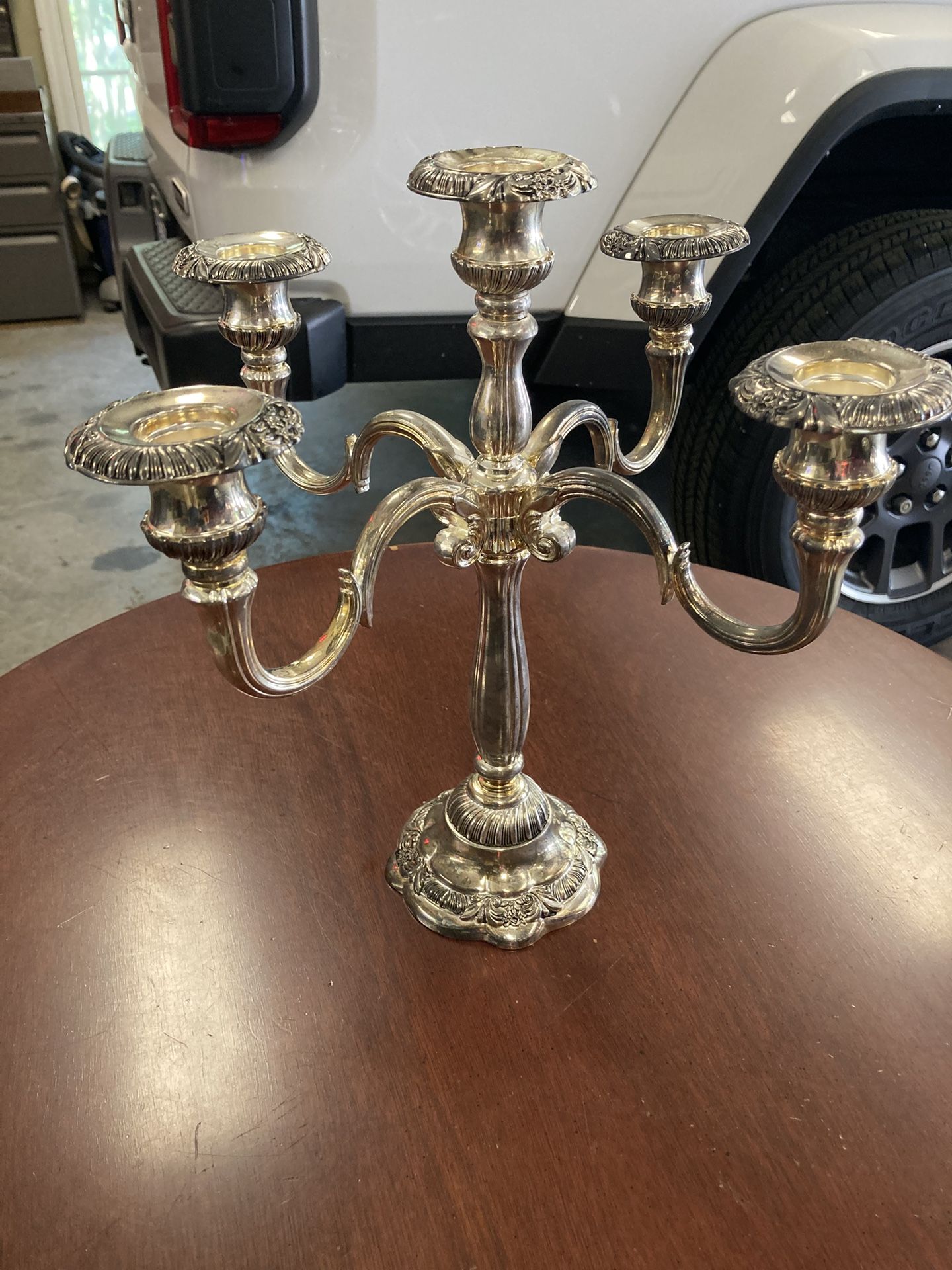 Silver plated Florentine five candle holder candelabra