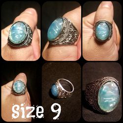 Vintage style .925 silver fire opal moon stone ring size 9
