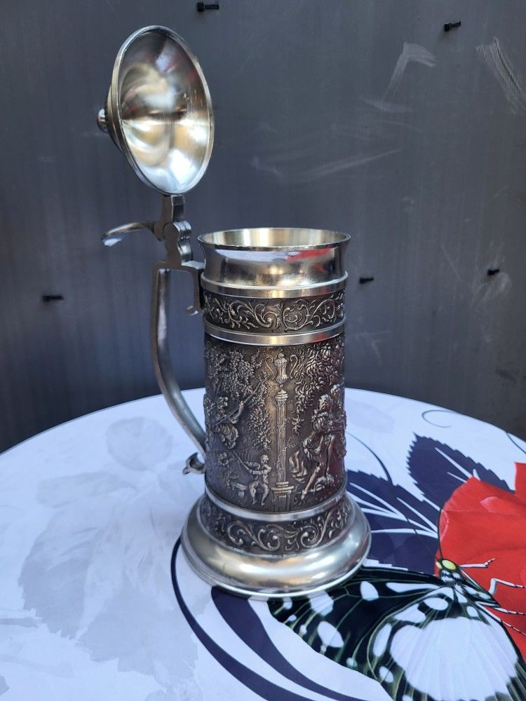12" Beautiful Large Vintage BMF Zinn 95% German Pewter Beer Stein - Made in Germany