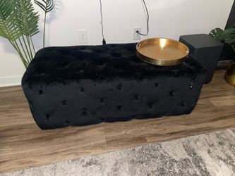 Large Black Tufted Velvet Bench + Gold tray – $150