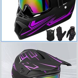 Youth Kids Motocross Helmet Motorcycle Dirt Bike Off-Road Mountain Bike BMX MX ATV Helmet with(Gloves Goggles Mask) 4Pcs Set - DOT Approved(Purple,XL)
