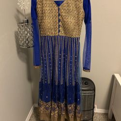 Royal Blue/Gold Indian Anarkali Dress