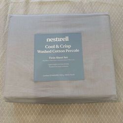 Brand New - Cool & Crisp Washed Cotton Percale Twin Sheet Set in Lunar Rock/Gray