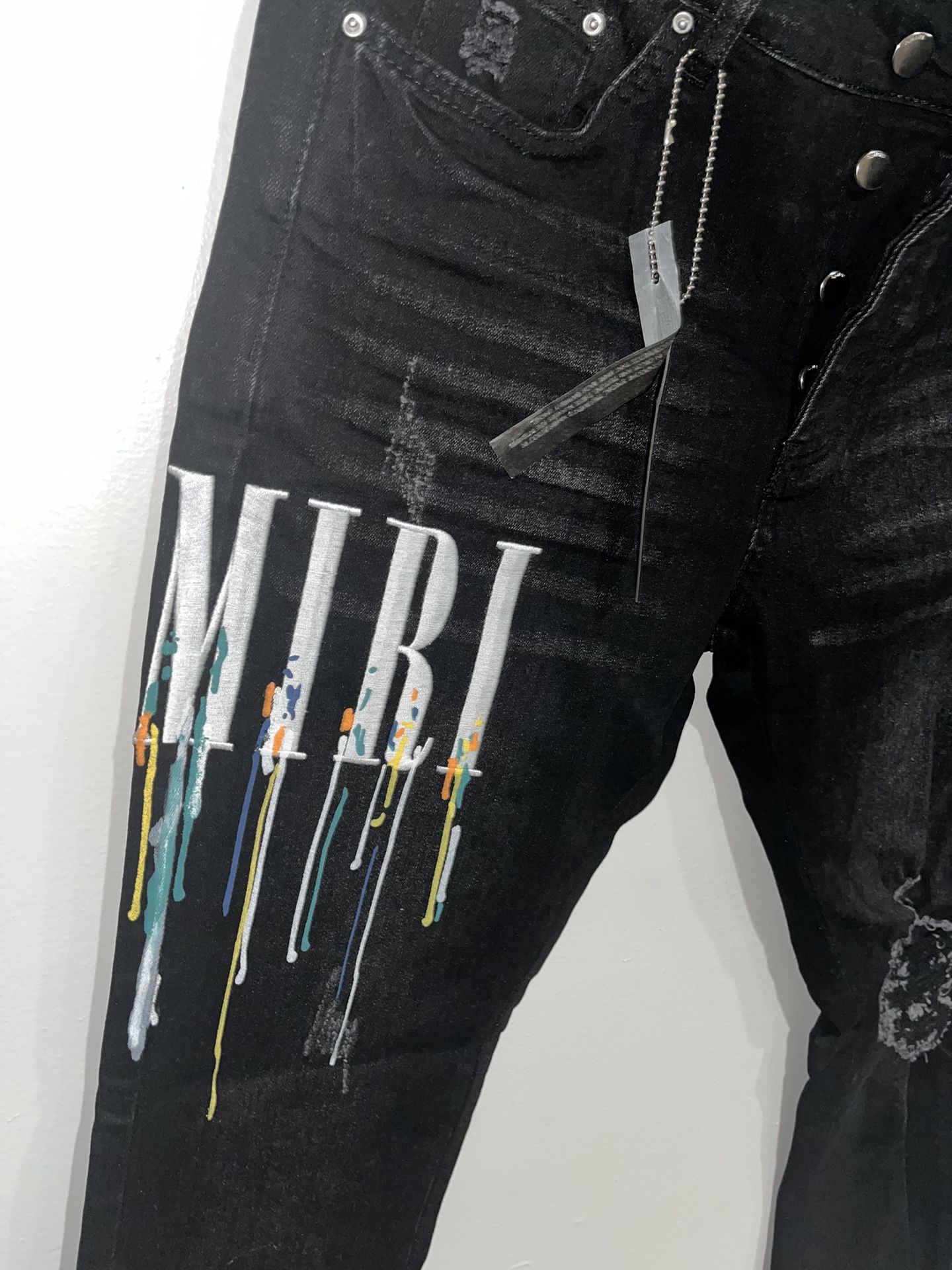 Amiri Paint-drip Logo Drawstring Pants in Black for Men