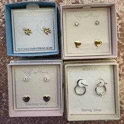 Sterling Silver & Gold Over Silver Earring Sets – Brand New 