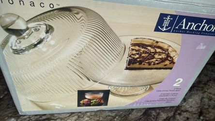 New Anchor Hocking Monaco 2-Piece Cake Dome & Punch Bowl