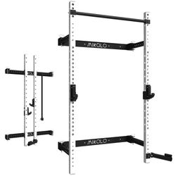 2" x 2" Folding Squat Rack Wall Mounted, Power Rack with Pull Up Bar, J Hooks, Landmine, White